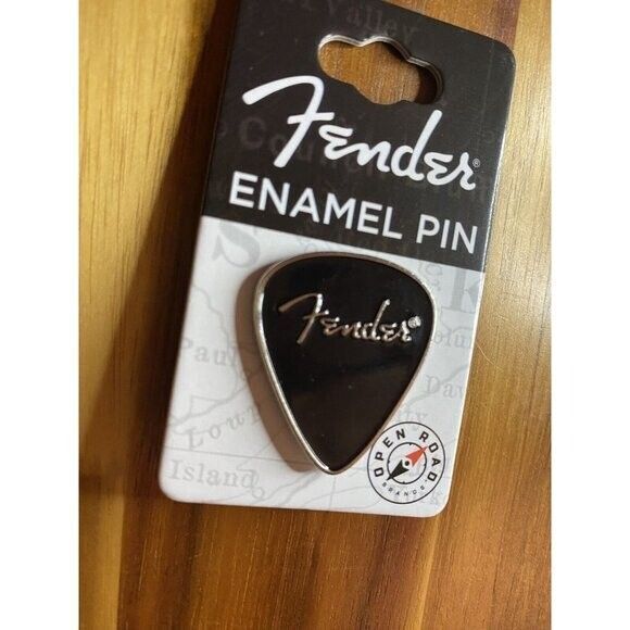 Fender Enamel Pin Brand New Fender Guitar Pick Shaped Pin Black & Silver - Picture 7 of 11